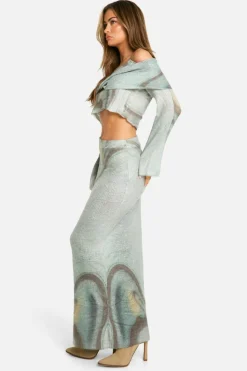 Knitted Co-Ords|Bottoms*boohoo Premium Knitted Abstract Print Bardot Top & Skirt Co-ord multi