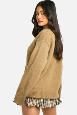 Oversized Jumpers|Jumpers*boohoo Premium Knitted Collared Oversized Jumper mocha