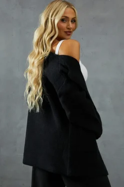 Cardigans*MissPap Premium Knitted Scarf Detail Longline Cardigan black