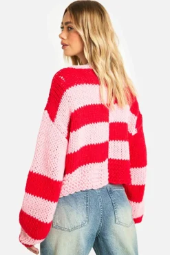 Cardigans*boohoo Premium Knitted Striped Tie Front Cardigan red