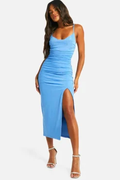 Maxi Dresses*boohoo Premium Lace Ruched Bandage Midaxi Dress blue