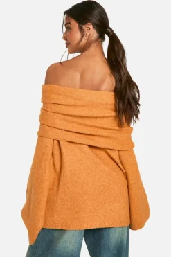 Oversized Jumpers|Jumpers*boohoo Premium Longline Bardot Knitted Jumper peach