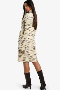 Midi Dresses|Jumper Dresses*boohoo Premium Marl Knit Roll Neck Midi Dress stone