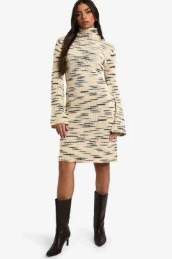 Midi Dresses|Jumper Dresses*boohoo Premium Marl Knit Roll Neck Midi Dress stone