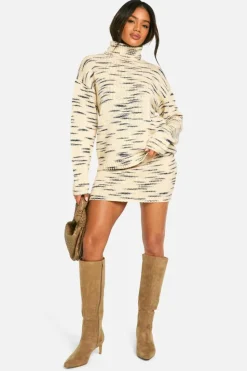 Knitted Co-Ords|Bottoms*boohoo Premium Marl Knitted Roll Neck Jumper And Mini Skirt Set stone