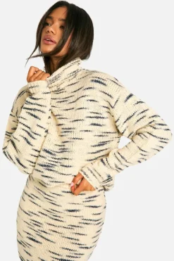 Knitted Co-Ords|Bottoms*boohoo Premium Marl Knitted Roll Neck Jumper And Mini Skirt Set stone