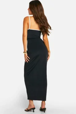 Bodycon Dresses*boohoo Premium Matt Slinky Contrast Maxi Dress black