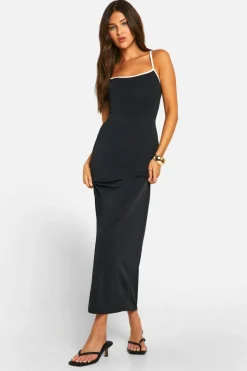 Bodycon Dresses*boohoo Premium Matt Slinky Contrast Maxi Dress black