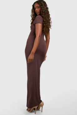 Bodycon Dresses*boohoo Premium Matte Slinky Crew Neck Maxi Dress chocolate