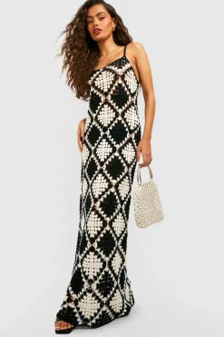 Jumper Dresses|Jumper Dresses*boohoo Premium Mono Patchwork Crochet Maxi Dress black