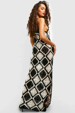 Jumper Dresses|Jumper Dresses*boohoo Premium Mono Patchwork Crochet Maxi Dress black