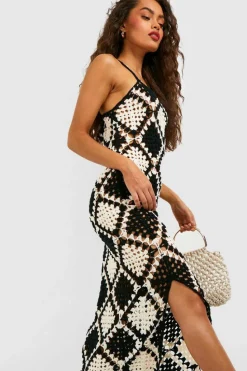 Jumper Dresses|Jumper Dresses*boohoo Premium Mono Patchwork Crochet Maxi Dress black