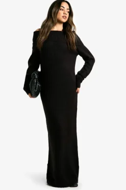 Maxi Dresses|Jumper Dresses*boohoo Premium Oversized Bardot Neckline Maxi Jumper Dress black
