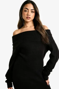 Maxi Dresses|Jumper Dresses*boohoo Premium Oversized Bardot Neckline Maxi Jumper Dress black