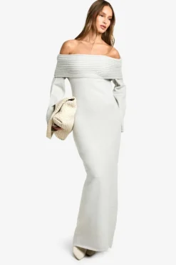Jumper Dresses|Jumper Dresses*boohoo Premium Oversized Rib Bardot Neckline Soft Knit Jumper Dress grey