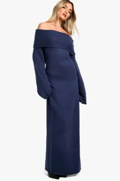 Jumper Dresses|Jumper Dresses*boohoo Premium Oversized Rib Bardot Neckline Soft Knit Jumper Dress navy
