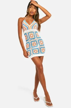 Jumper Dresses|Jumper Dresses*boohoo Premium Patchwork Rainbow Crochet Mini Dress ivory