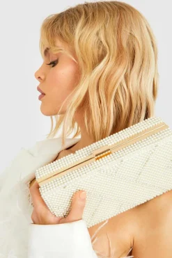 Handbags|Clutch Bags*boohoo Premium And Diamante Box Clutch Bag pearl