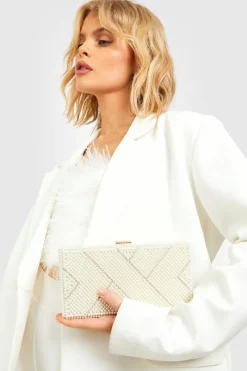 Handbags|Clutch Bags*boohoo Premium And Diamante Box Clutch Bag pearl