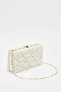 Handbags|Clutch Bags*boohoo Premium And Diamante Box Clutch Bag pearl