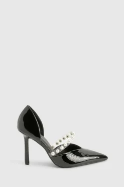 Heels*boohoo Premium Pearl Strap Patent Court Heels black