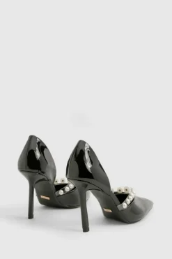 Heels*boohoo Premium Pearl Strap Patent Court Heels black