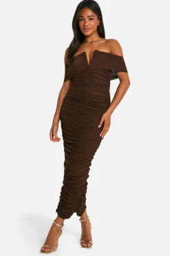 Bodycon Dresses|Maxi Dresses*boohoo Premium Power Mesh Structured Midaxi Dress chocolate