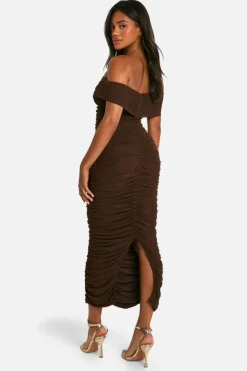 Bodycon Dresses|Maxi Dresses*boohoo Premium Power Mesh Structured Midaxi Dress chocolate