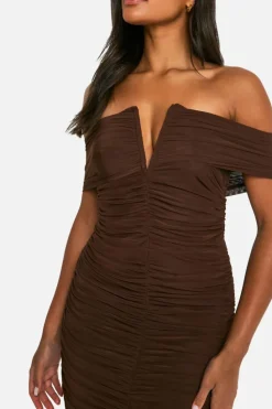 Bodycon Dresses|Maxi Dresses*boohoo Premium Power Mesh Structured Midaxi Dress chocolate