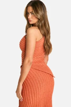 Knitted Tops*boohoo Premium Rib Asymmetric Knitted Top peach