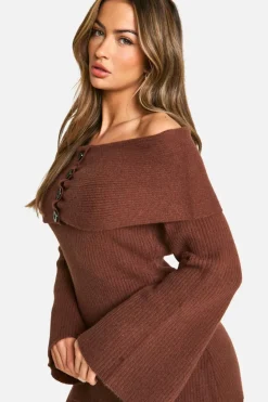 Knitted Tops*boohoo Premium Rib Bardot Knitted Top chocolate