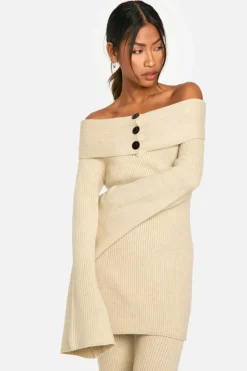 Knitted Tops*boohoo Premium Rib Bardot Knitted Top stone