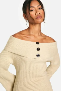 Knitted Tops*boohoo Premium Rib Bardot Knitted Top stone