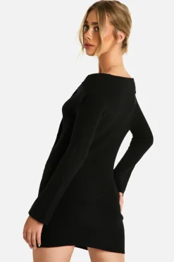 Jumper Dresses|Jumper Dresses*boohoo Premium Rib Knit Foldover Detail Button Down Mini Dress black