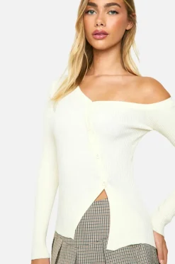 Knitted Tops*boohoo Premium Rib One Shoulder Knitted Top cream