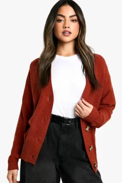 Cardigans|Knitwear*boohoo Premium Rib Oversized Slouchy Knitted Cardigan rust