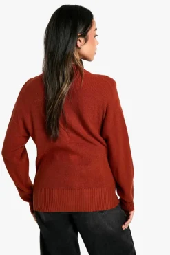 Cardigans|Knitwear*boohoo Premium Rib Oversized Slouchy Knitted Cardigan rust