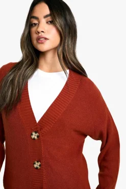 Cardigans|Knitwear*boohoo Premium Rib Oversized Slouchy Knitted Cardigan rust