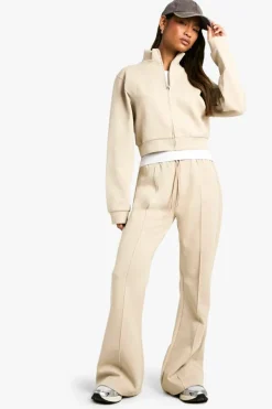 Sweatshirts|Hoodies & Sweatshirts*boohoo Premium Soft Touch Interlock Zip Zip Through Shoulder Pad Jacket stone