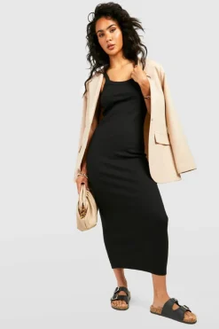 Bodycon Dresses*boohoo Premium Square Neck Rib Thick Binding Midaxi Dress black