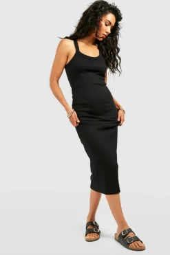 Bodycon Dresses*boohoo Premium Square Neck Rib Thick Binding Midaxi Dress black
