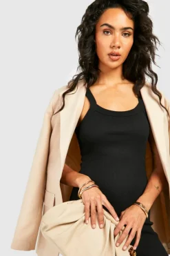 Bodycon Dresses*boohoo Premium Square Neck Rib Thick Binding Midaxi Dress black