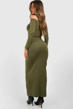 Bodycon Dresses*boohoo Premium Super Soft Bardot Bodycon Maxi Dress khaki