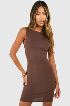 Bodycon Dresses*boohoo Premium Super Soft Racer Open Back Mini Dress chocolate