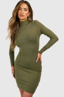Bodycon Dresses*boohoo Premium Super Soft Roll Neck Bodycon Mini Dress khaki