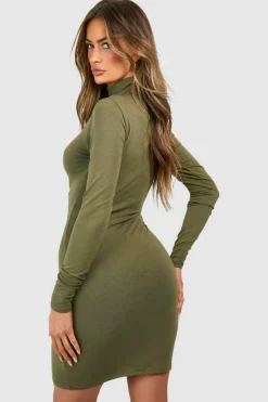 Bodycon Dresses*boohoo Premium Super Soft Roll Neck Bodycon Mini Dress khaki