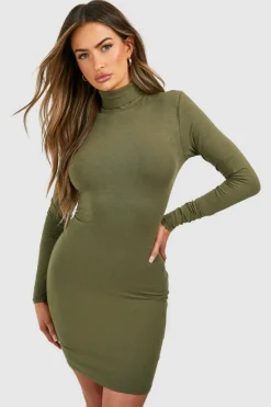 Bodycon Dresses*boohoo Premium Super Soft Roll Neck Bodycon Mini Dress khaki