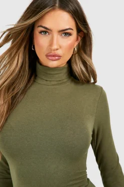 Bodycon Dresses*boohoo Premium Super Soft Roll Neck Bodycon Mini Dress khaki