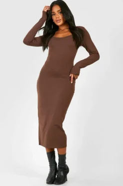Bodycon Dresses*boohoo Premium Super Soft Scoop Neck Midaxi Dress chocolate