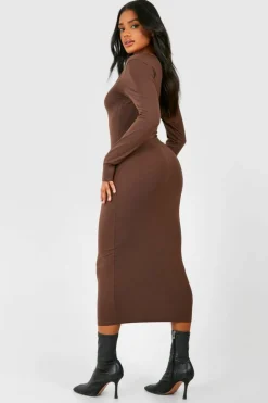 Bodycon Dresses*boohoo Premium Super Soft Scoop Neck Midaxi Dress chocolate